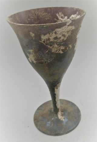 Scarce Ancient Roman Iridescent Dark Blue Glass Chalice Circa 200 - 300ad