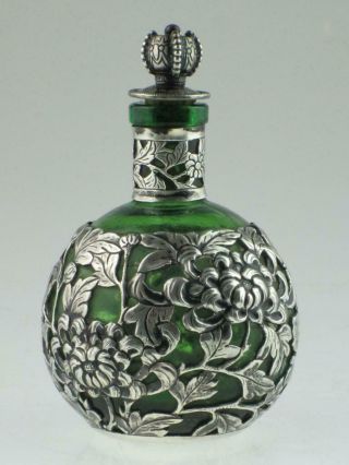 Rare Antique Chinese Solid Silver Bottle Circa 1880 By Wang Hing