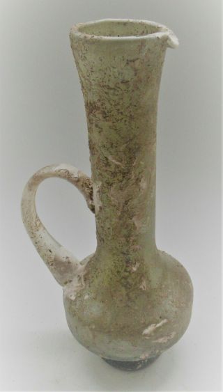 Museum Quality Ancient Roman Glass Juglet With Handle Circa 200 - 300ad