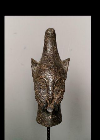 Old Tribal Benin Bronze Leopard Head Figure - Nigeria