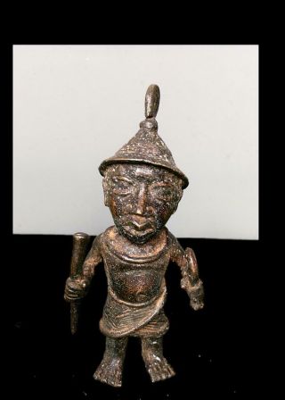 Old Tribal Benin Bronze Warrior Figure - Nigeria