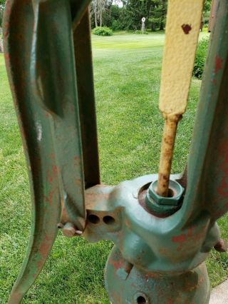 Vintage Antique Water Pump Well Cast Iron Painted John Deere HEAVY Farmhouse 11