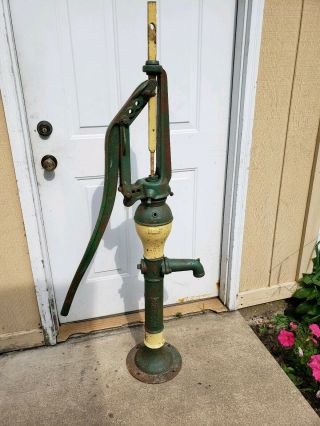 Vintage Antique Water Pump Well Cast Iron Painted John Deere Heavy Farmhouse