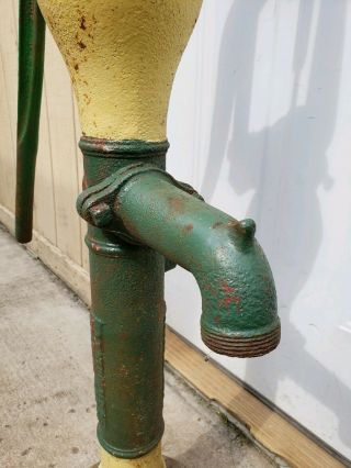 Vintage Antique Water Pump Well Cast Iron Painted John Deere HEAVY Farmhouse 6