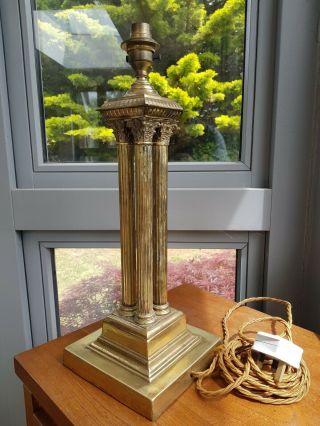 Huge Victorian 4 Column Electric Electrified Oil Lamp Base Brass Wired Cotton