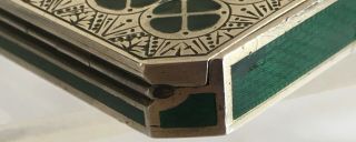 Vintage Art Deco Sterling Silver Guilloche Green Enamel & Glass Compact Box 12