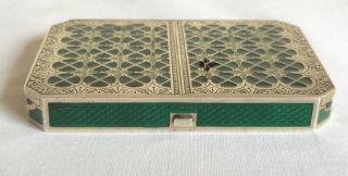 Vintage Art Deco Sterling Silver Guilloche Green Enamel & Glass Compact Box 3