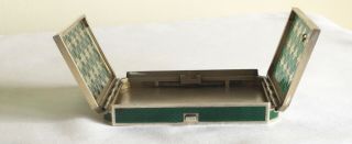 Vintage Art Deco Sterling Silver Guilloche Green Enamel & Glass Compact Box 6