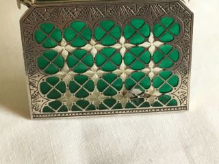 Vintage Art Deco Sterling Silver Guilloche Green Enamel & Glass Compact Box 9