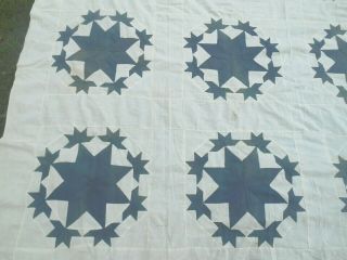 VINTAGE COTTON HS BLUE WHITE QUILT TOP 16 LRG 8 PT & 144 SM 5 PT STARS 88x90 2