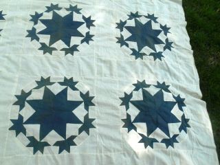 VINTAGE COTTON HS BLUE WHITE QUILT TOP 16 LRG 8 PT & 144 SM 5 PT STARS 88x90 3