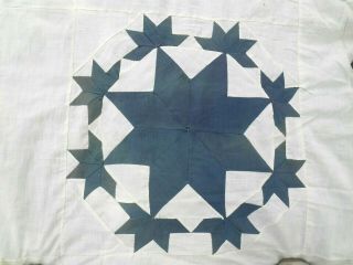 VINTAGE COTTON HS BLUE WHITE QUILT TOP 16 LRG 8 PT & 144 SM 5 PT STARS 88x90 5