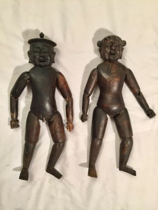 Antique Asian Fertility Dolls Carved Wood Male Female 19th C Chinese Temple Rare