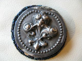 Antique Art Nouveau French Fleur De Lis Blue Bead Tam O Shanter Coin Purse
