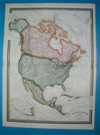 1868 Giant Map Texas California Florida York United States Canada