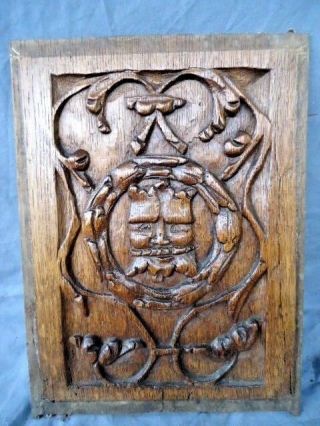RARE 17TH CENTURY SMALL OAK CARVED COFFER PANEL,  CENTRAL CARVED CROWNED HEAD 4