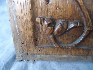 RARE 17TH CENTURY SMALL OAK CARVED COFFER PANEL,  CENTRAL CARVED CROWNED HEAD 7