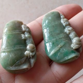 1pair Dragon In Bamboo Green Grade A Jade Hand Carved Jadeite Pendant Necklace