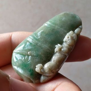 1Pair Dragon In Bamboo Green Grade A Jade Hand Carved Jadeite Pendant necklace 2