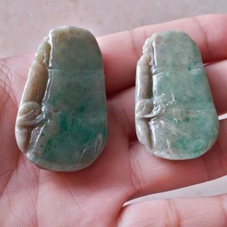 1Pair Dragon In Bamboo Green Grade A Jade Hand Carved Jadeite Pendant necklace 3