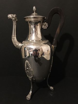 French Solid Silver Empire Coffee Pot C1819 - Rare Rams Head