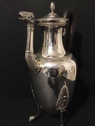 French Solid Silver Empire Coffee Pot c1819 - Rare Rams Head 2
