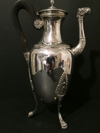 French Solid Silver Empire Coffee Pot c1819 - Rare Rams Head 4