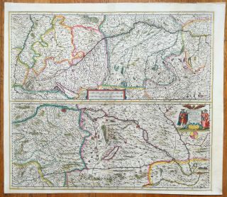 Hondius Engraved Map Danube River Donau Austria Hungary Serbia - 1633