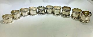 Antique 10 Ornate Sterling Silver 1900 Towle,  Gorham,  Wallace,  Webster Napkin Rings
