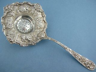 Early Rare Sterling Stieff Tea Strainer Stieff Rose W/ Repousse Floral Patterns