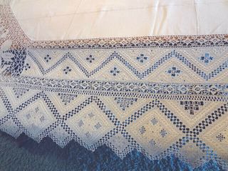 Vintage Hand Made Italian Needlework Reticella Figural Nymphs Tablecloth 10