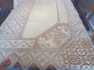 Vintage Hand Made Italian Needlework Reticella Figural Nymphs Tablecloth 12