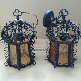 2 Feldman Co.  Spanish Gothic Ornate Black Iron Chandelier Pendant Lights Lamps