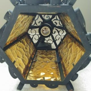 2 Feldman Co.  Spanish Gothic Ornate Black Iron Chandelier Pendant Lights Lamps 2