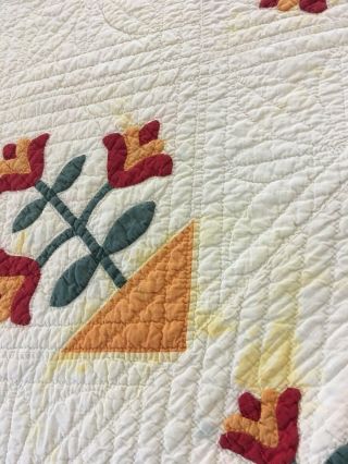 OMG VINTAGE HANDMADE CHEDDAR & RED COLONIAL TULIP QUILT 77 