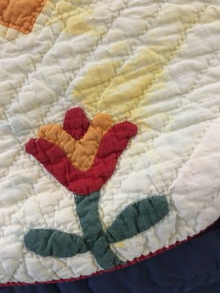 OMG VINTAGE HANDMADE CHEDDAR & RED COLONIAL TULIP QUILT 77 