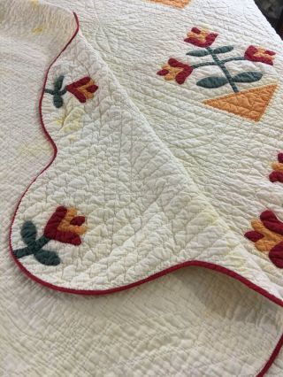 OMG VINTAGE HANDMADE CHEDDAR & RED COLONIAL TULIP QUILT 77 