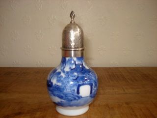 Stunning Chinese 19th Century Period Blue White Vase With Silver Cover