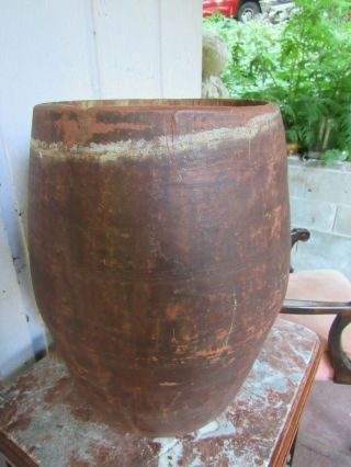 Rare Large Antique Native American Pow Wow Drum.  Hand Carved Wood From One Log