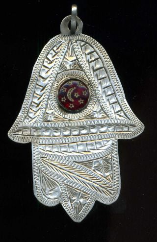 Morocco – Silver & Glass – Hand Of Fatima " Khamsa - Khomissa - Hamsa "