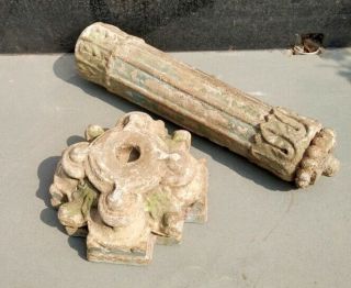 Ancient Hindu Temple Sand Stone Pillar Fine Hand Carved Painted 1700 ' s 2