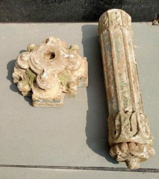 Ancient Hindu Temple Sand Stone Pillar Fine Hand Carved Painted 1700 ' s 7