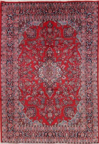Vintage Hamedan Persian Area Rug 7x11 Hand - Knotted Oriental Wool RED PINK Floral 2