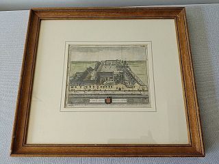 Rare Antique Hand Colored Copper Engraving Oxford College 1727 Framed