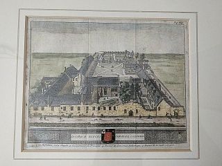 Rare Antique Hand Colored Copper Engraving Oxford College 1727 Framed 2