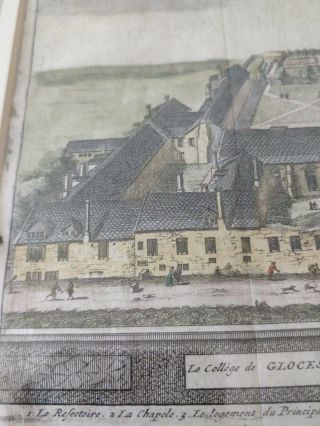 Rare Antique Hand Colored Copper Engraving Oxford College 1727 Framed 8
