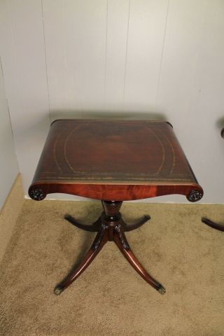1920 English Regency Style Mahogany Red Leather Top Side Tables / End tables 2