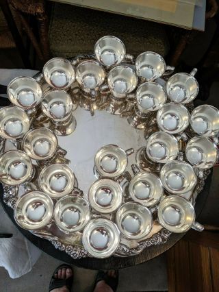 Vintage SilverPlate Punch Bowl Set with 26 Cups,  Ladles and Tray 1847 Rogers Bros 12