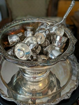 Vintage SilverPlate Punch Bowl Set with 26 Cups,  Ladles and Tray 1847 Rogers Bros 3