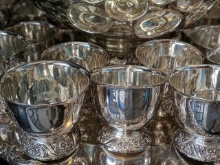 Vintage SilverPlate Punch Bowl Set with 26 Cups,  Ladles and Tray 1847 Rogers Bros 8